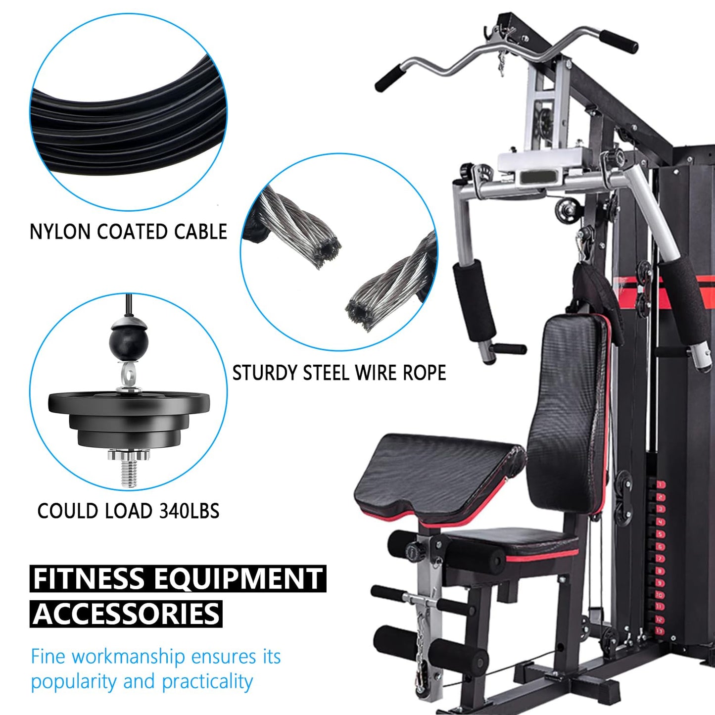 Favuit Fitness Pulley Cable, Gym Replacement Cable Heavy Duty Steel Wire Rope Fitness Cable Pulley System Attachments Home Gym Machine Equipment Workout Accessories (79IN)