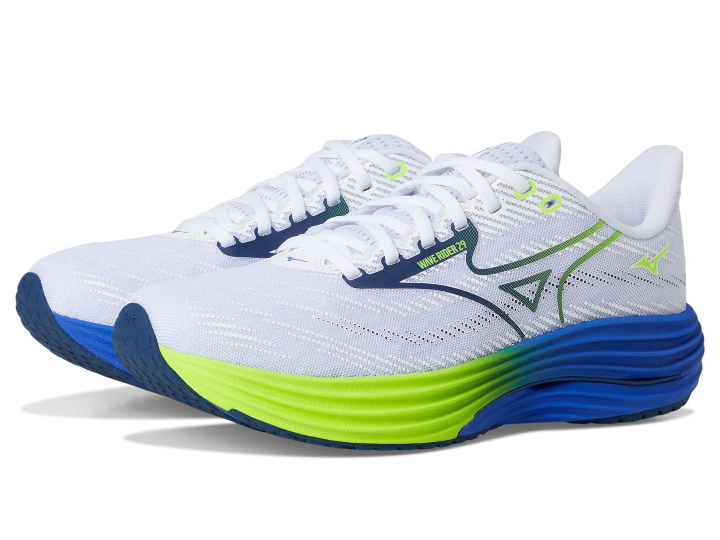 Mizuno Men's Wave Rider 29 Running Shoe, White-Estate Blue, US Mens 16