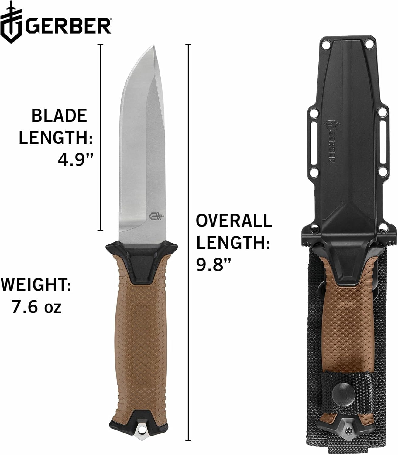 Gerber Gear StrongArm Knife - Fixed Blade - Tactical Knife for Survival Gear - Full Tang, 420HC Steel Blade - Camping Survival Knife - Made in USA - Plain edge, Coyote Brown