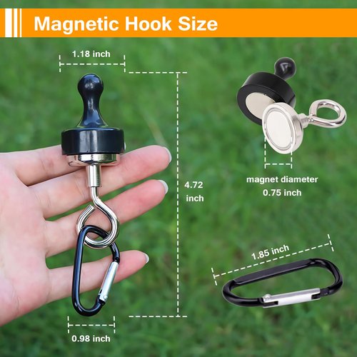 ayamaya Magnetic Camping Hooks for Canopy Magnet Clip Hanger with Carabiner for Tents Inside, 2Pcs Tent Hanging Hook Organizer for Lamp, Rooftop Tent Tarp Accessories for Camping, RV Camper, Picnic