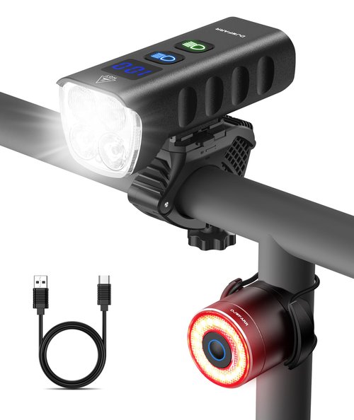 DJWFARR Bike Lights for Night Riding, Bicycle Headlight & Tail Light Set, 2000 Lumens Super Bright Road Mountain Lights, Rechargeable & 6400mAh Ultra-Long Battery Life, 13 Lighting Modes