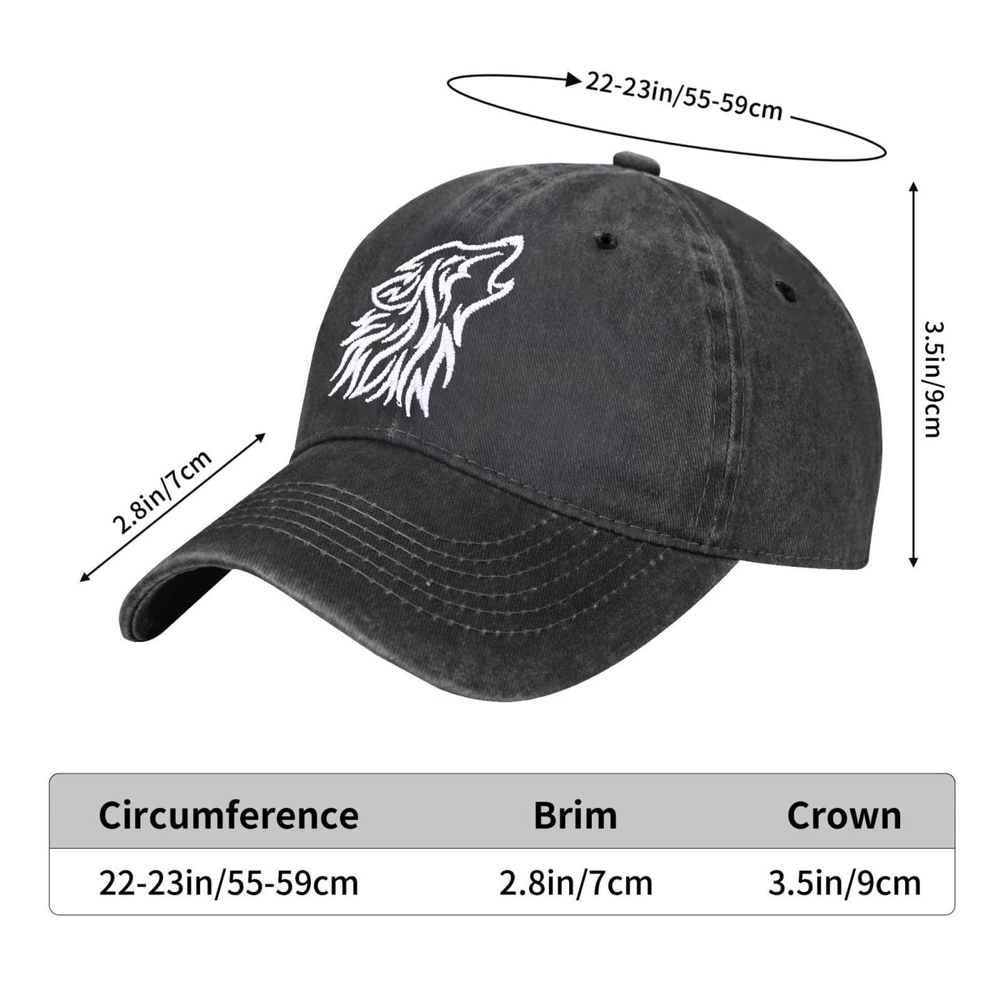 Animal Tribal Wolf Embroidered Baseball Cap for Women Men Vintage Adjustable Washed Distressed Denim Baseball Hat