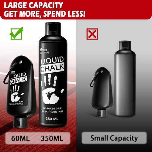 OUTTDOZ Superior Grip Liquid Chalk Mess-Free Gym Chalk for Weightlifting, Gymnastics, Rock Climbing, Dancing, Dries in Seconds. 350ML + 60ML*2.