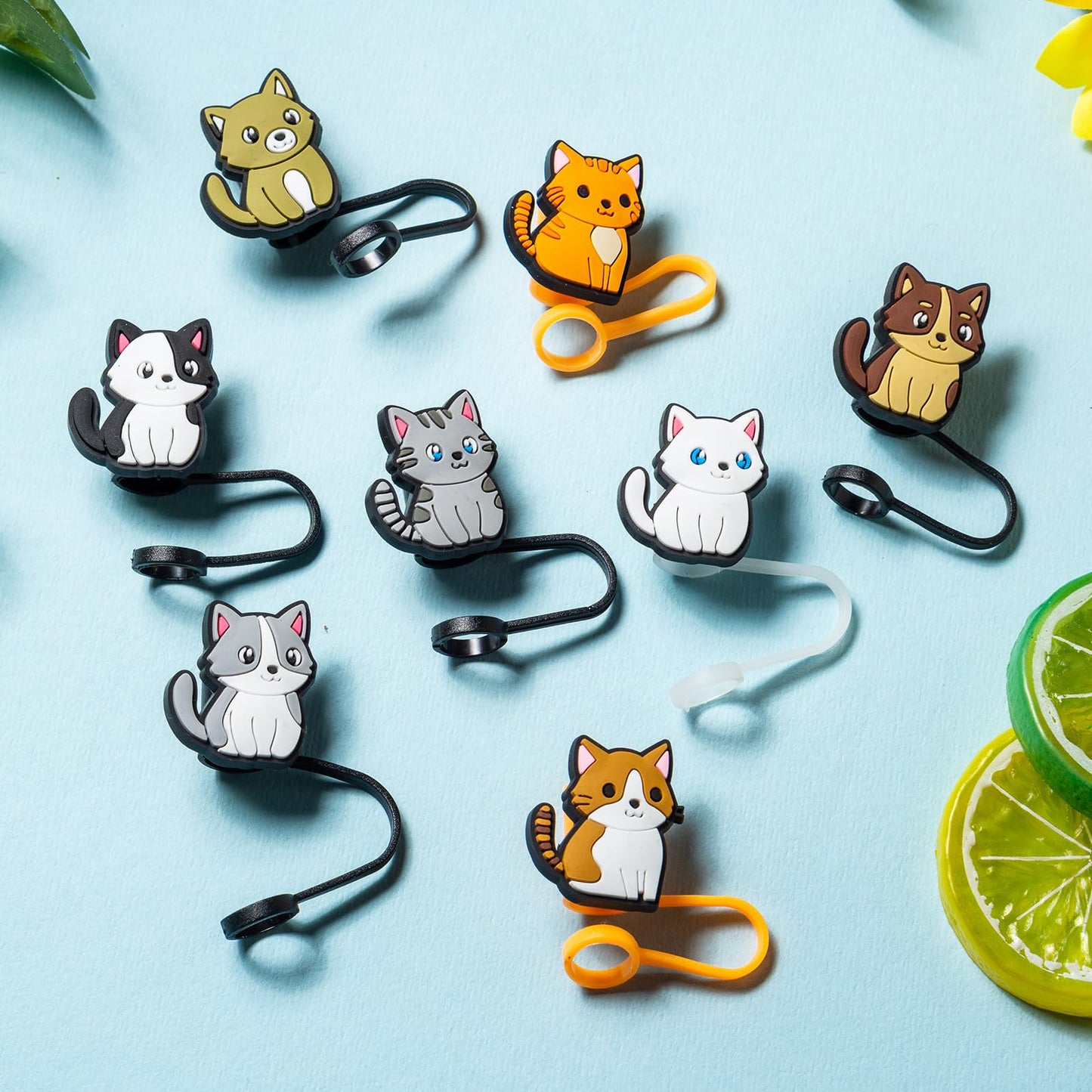 8Pcs Cat Silicone Straw Tips Cover for Stanley Cup with Handle,10mm Silicone Straw Covers for Stanley 40oz & 30oz Tumbler Cup Accessories