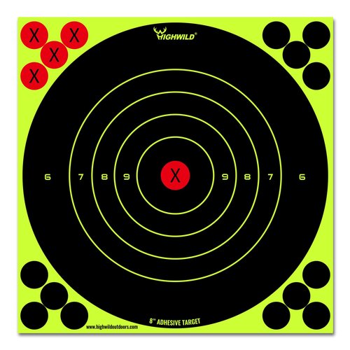 Highwild Stick Splatter Adhesive Bullseye Bright Fluorescent Yellow Shooting Targets - 8x8 Inch (50 Pack)