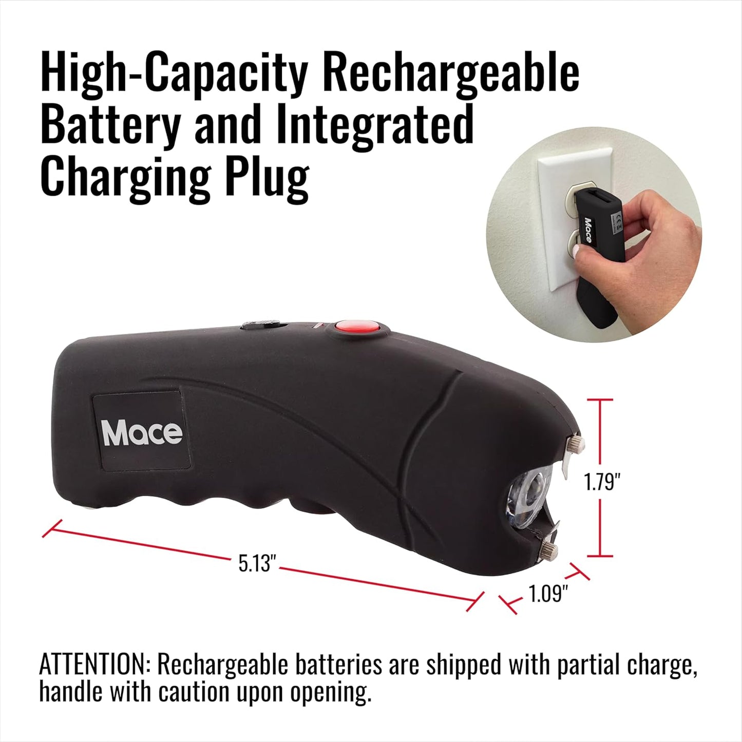 Rechargeable Mace Stun Gun for Self Defense - High Voltage with Bright LED Light