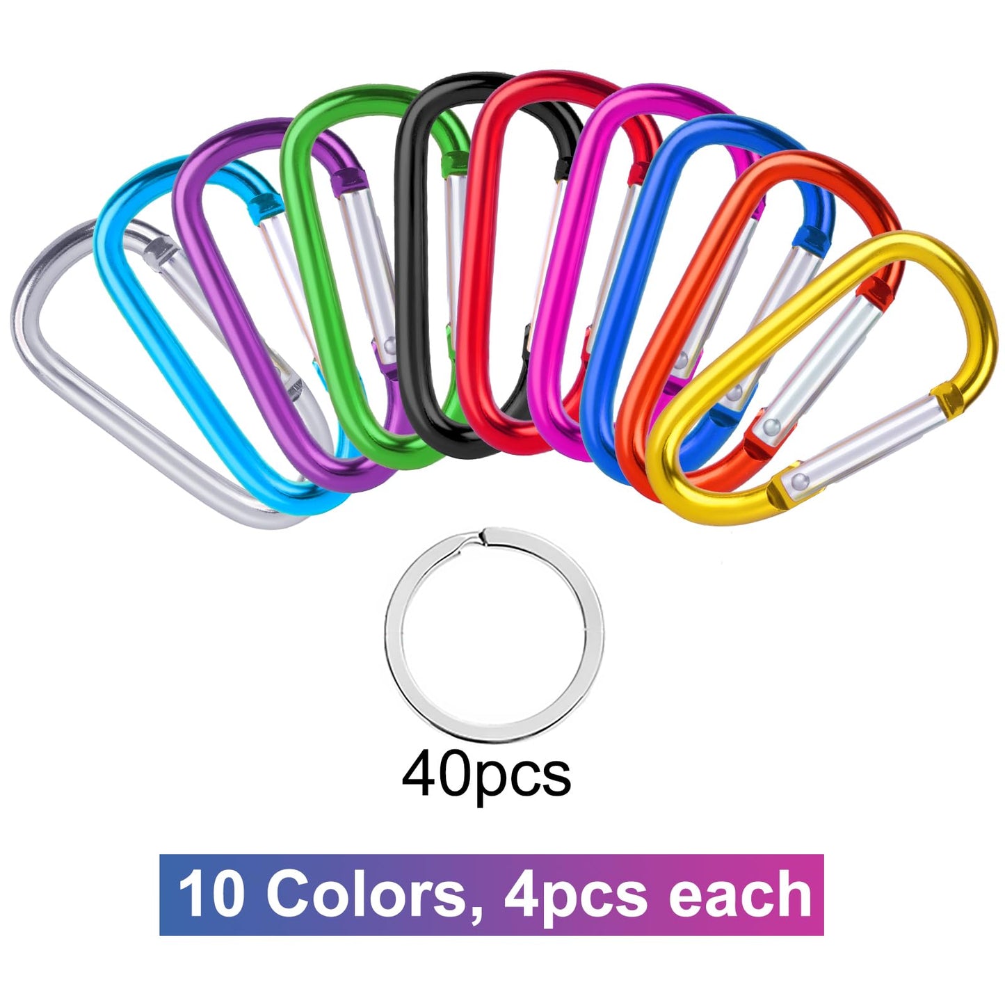 40 Pack 2" Aluminum Carabiner Clip D Ring Carabiners Small Carabiner Keychain Spring Snap Hooks, Mini Carabiner Clip Set for Keys, Dog Leash, Camping Hiking Accessories