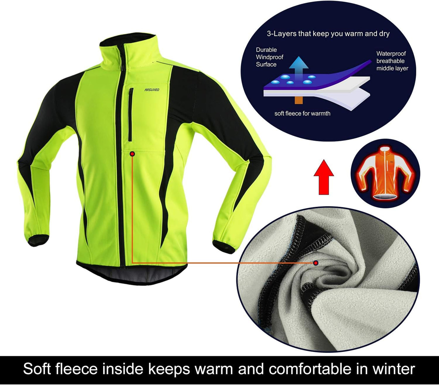 Windproof Waterproof Thermal Cycling Jacket for Winter | ARSUXEO 15K Softshell