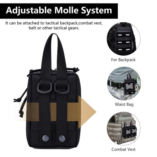 Tactical Reflective Molle Admin Pouch, Molle General Purpose Pouch EDC Molle Utility Tool Pouch Organizer Bag Modular Pouches Cummerbund Belt Pouch with Patch (1 pcs Vertical Black with Patch)