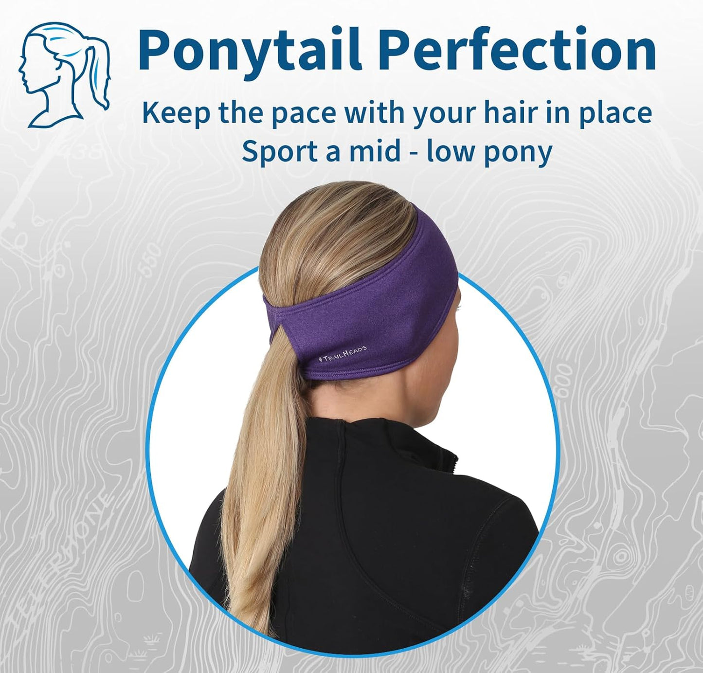 TrailHeads Womens Ponytail Headband - Moisture Wicking Hair Headband for Running, Winter, Workout - Athletic Headband Women