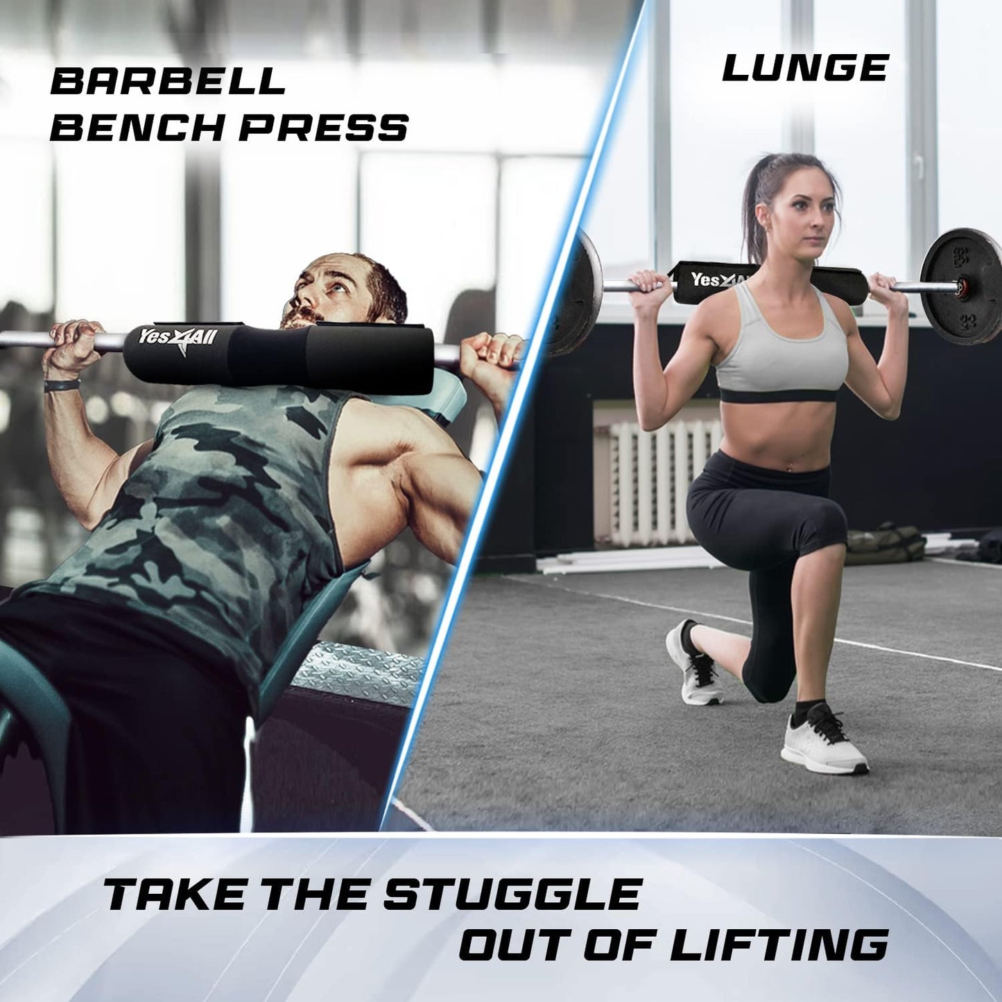 Yes4All Barbell Thick Foam Nylon Pad, Neck Shoulder Protective Pad For Lunges, Squats And Hip Thrust Fit Standard Olympic Bar