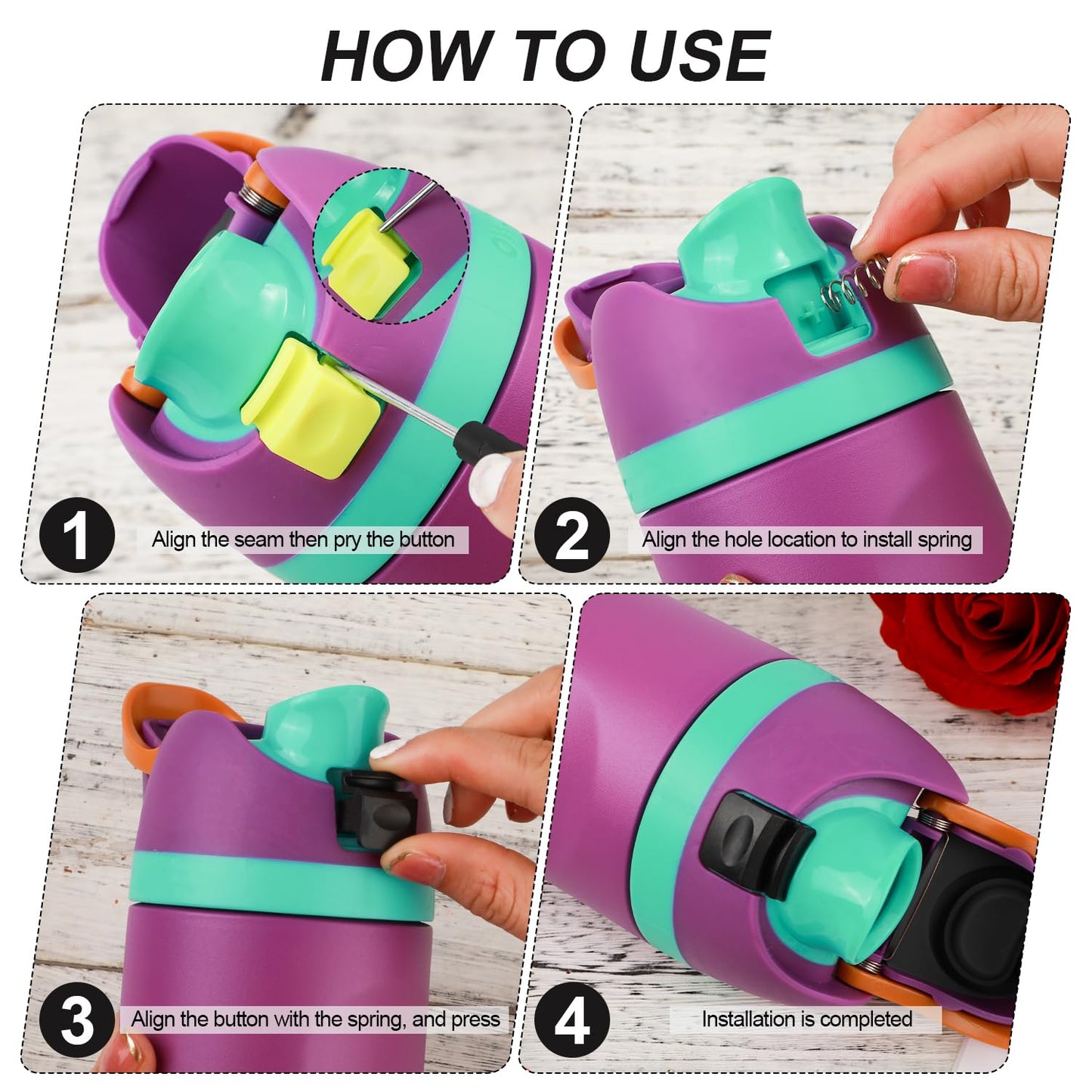 2pcs Replacement Button Compatible with Owala FreeSip 24oz 32oz, BPA-Free Water Bottle Lid Mouth Push Switch Top Cap Seal Stopper Cover Plug Parts for Owala 19/24/32/40oz Accessories, Black