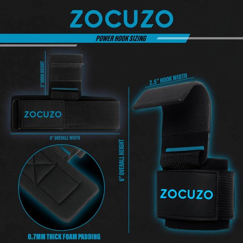 ZOCUZO Lifting Hooks (Pair) Heavy Duty Lifting Wrist Straps - Deadlift Straps for Powerlifting Weightlifting for Men & Women Workout Equipment (Black)