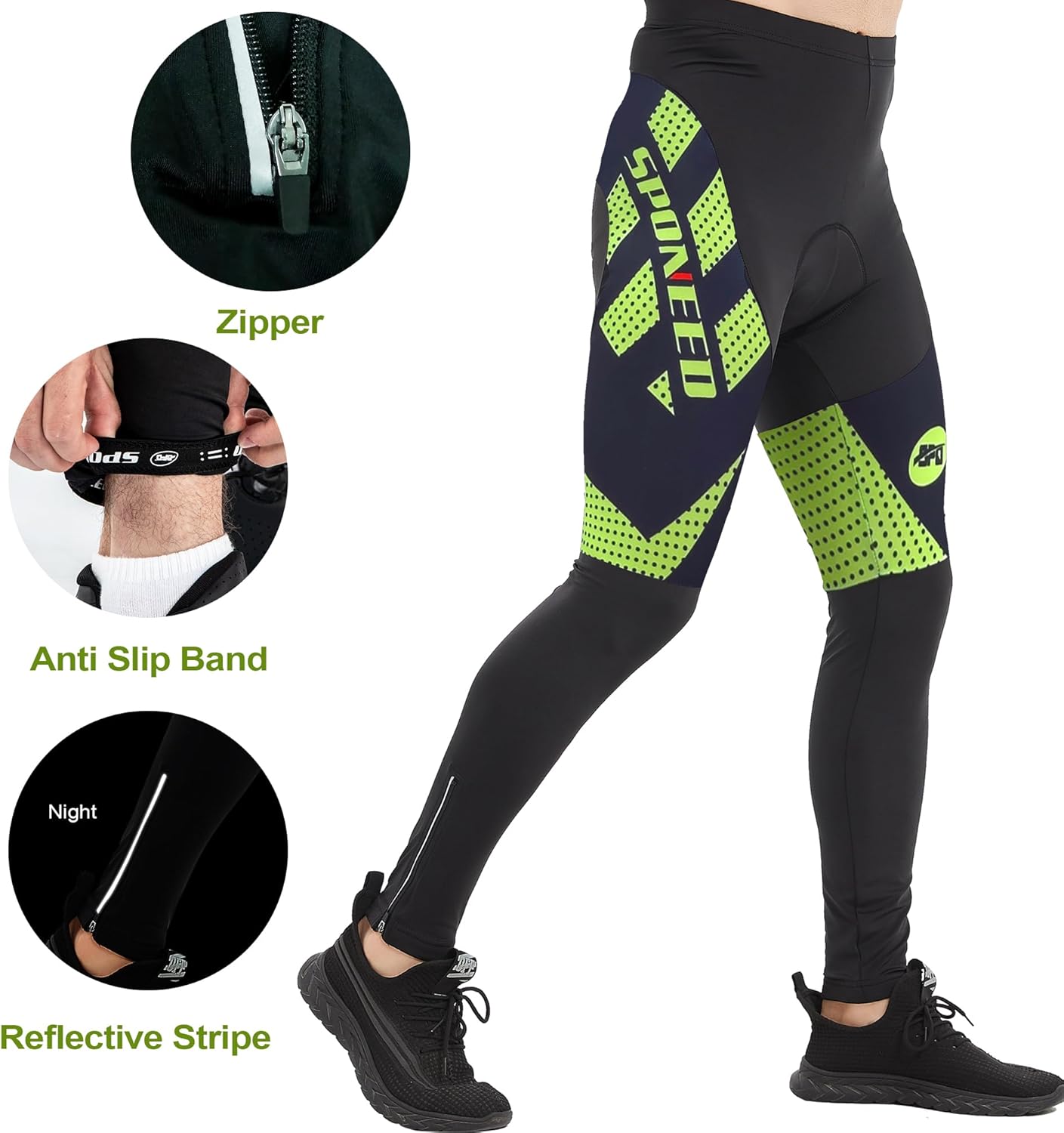 sponeed Men's Bicycle Pants 4D Padded Road Cycling Tights Leggings Outdoor Cyclist Riding Bike Wear