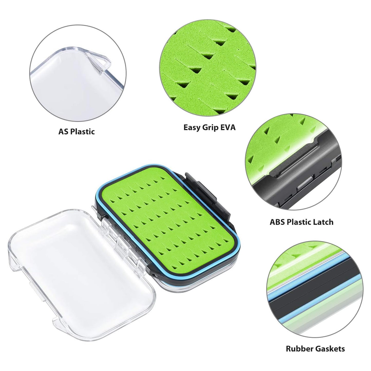 Gonex Fly Boxes for Fly Fishing Jig Boxes Two-Sided Waterproof Lightweight Fly Fishing Box Easy Grip Transparent Lid Fly Fishing Lures Box, 4.1"x 3.0"x 1.2", Green