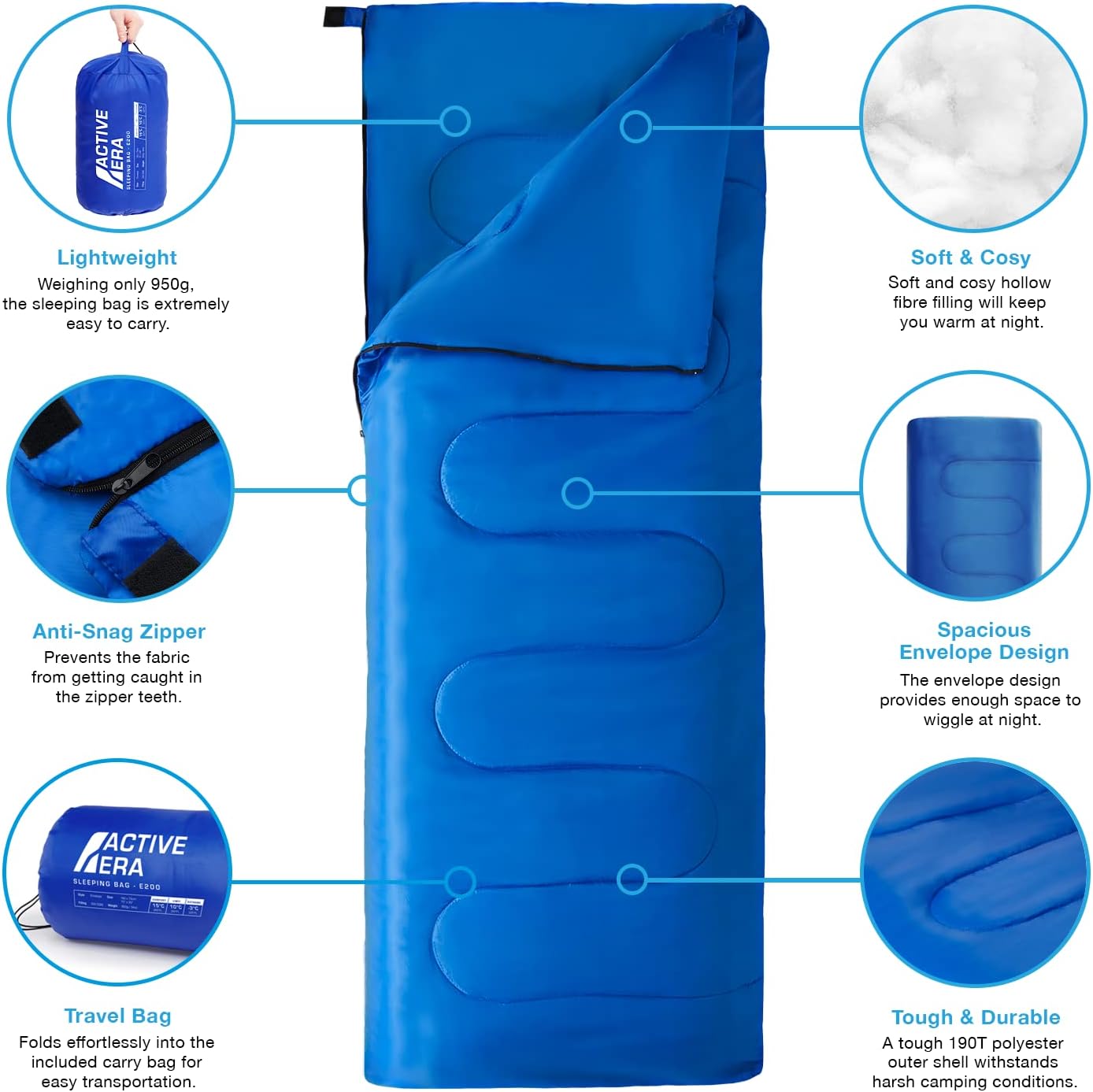 Active Era Ultra Lightweight Sleeping Bag Indoor & Outdoor - Compact, Ultralight Sleeping Bag for Warm Weather - Camping Sleeping Bags for Warm Weather, Sleepovers, Fishing, Outdoor Camping and Hiking