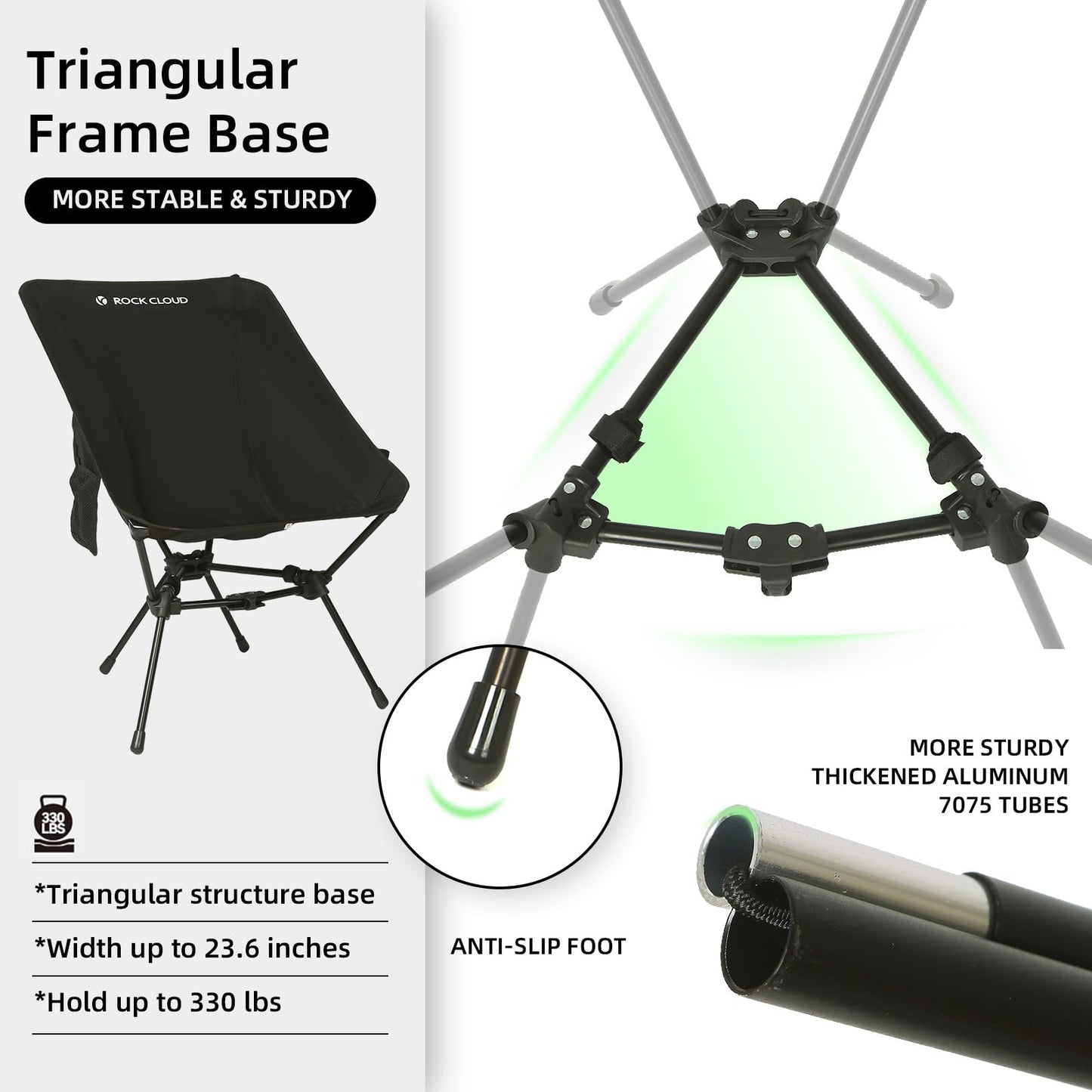 ROCK CLOUD Lightweight Portable Camping Chair Ultralight Folding Chairs Large-Size Outdoor for Camp Hiking Backpacking Lawn Beach Sports, Black-Large