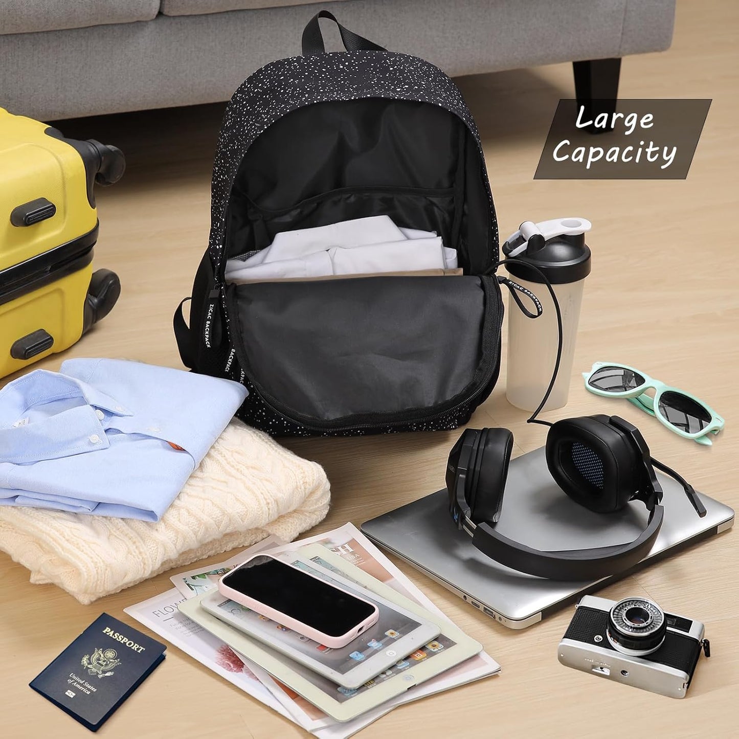 Zicac Canvas Backpack, Classic Basic Daypack, Lightweight Casual Travel Daypack Satchel Backpack Unisex