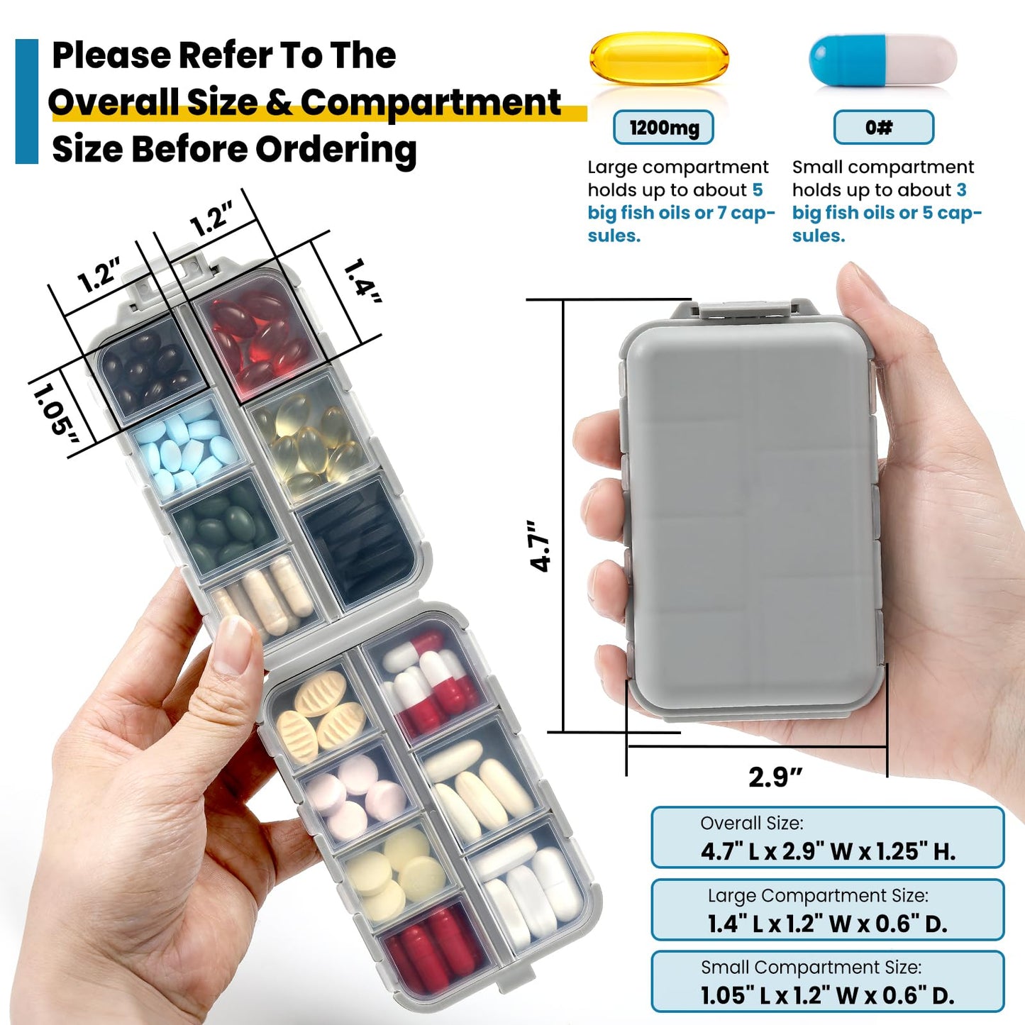 3 Pack 14 Grids Travel Pill Organizer Box with 415-Pcs Medicine Name Labels - Pocket Daily Pharmacy Case Container Kit - Travel Medication Holder Dispenser for Fish Oil Vitamin Supplement Storage