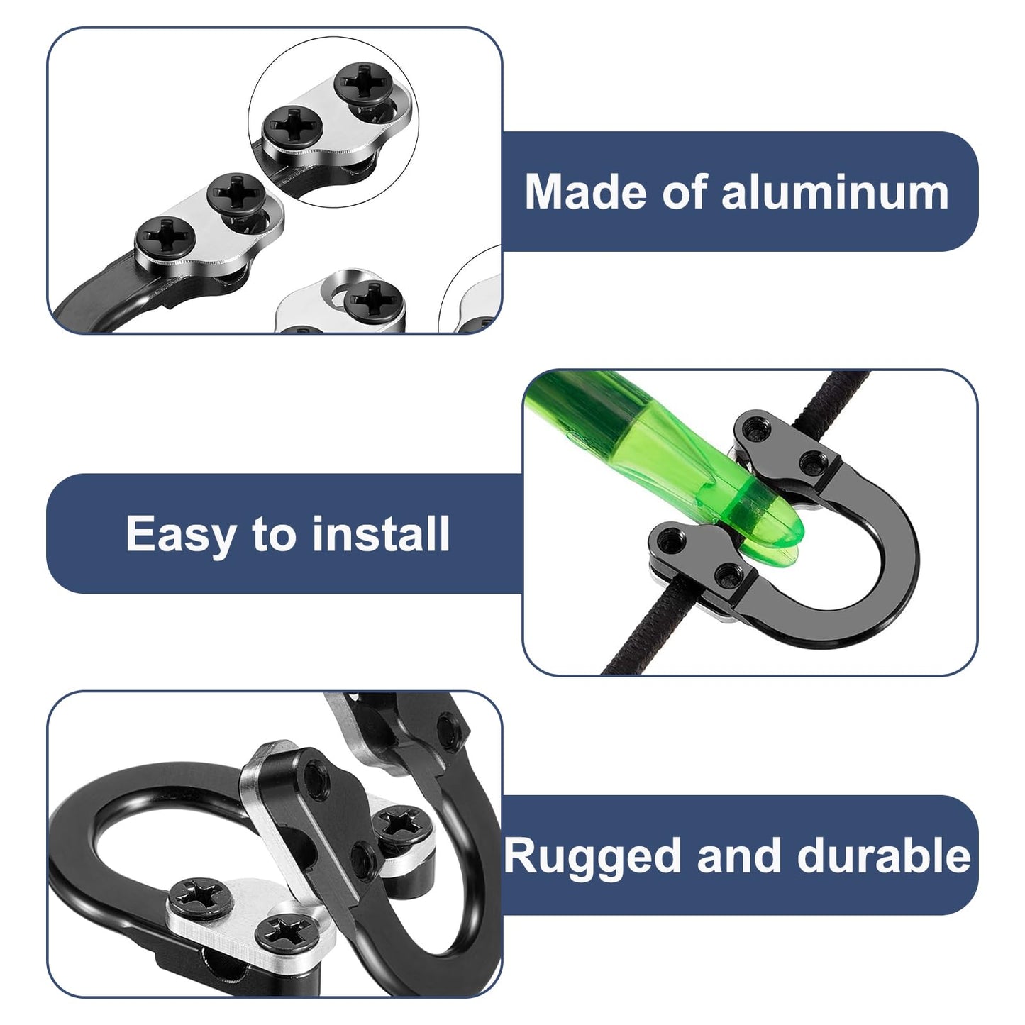KURUGEILI 2 Sets Archery Metal U Nock D Loop for Compound Bow, Metal D Ring Material Archery Release Aids with Screwdrivers for Shooting Hunting ﻿