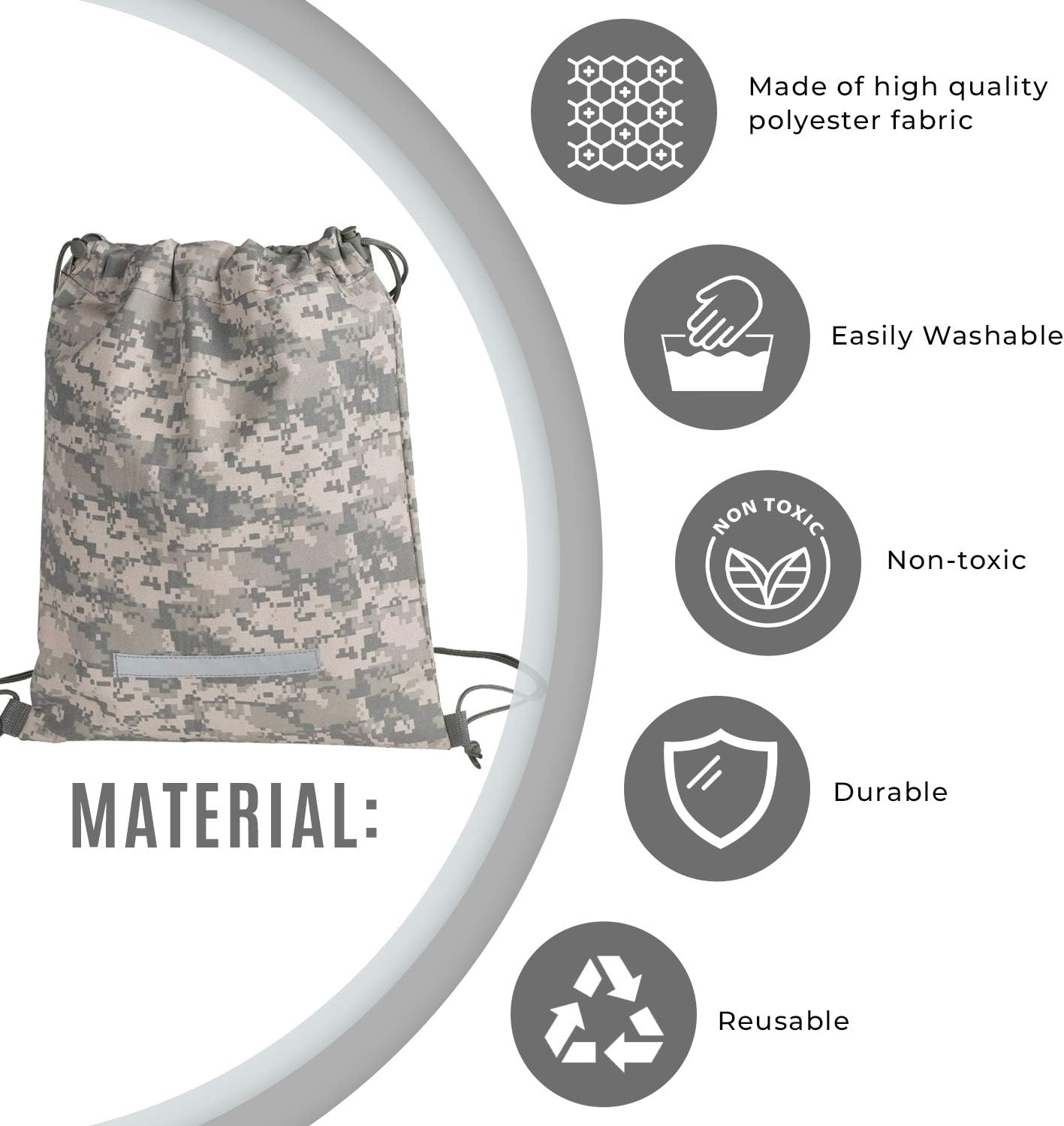 ImpecGear Heavy Duty Drawstring Backpack Digital Camouflage Army Navy Military Sack Bag (Pack of 1)