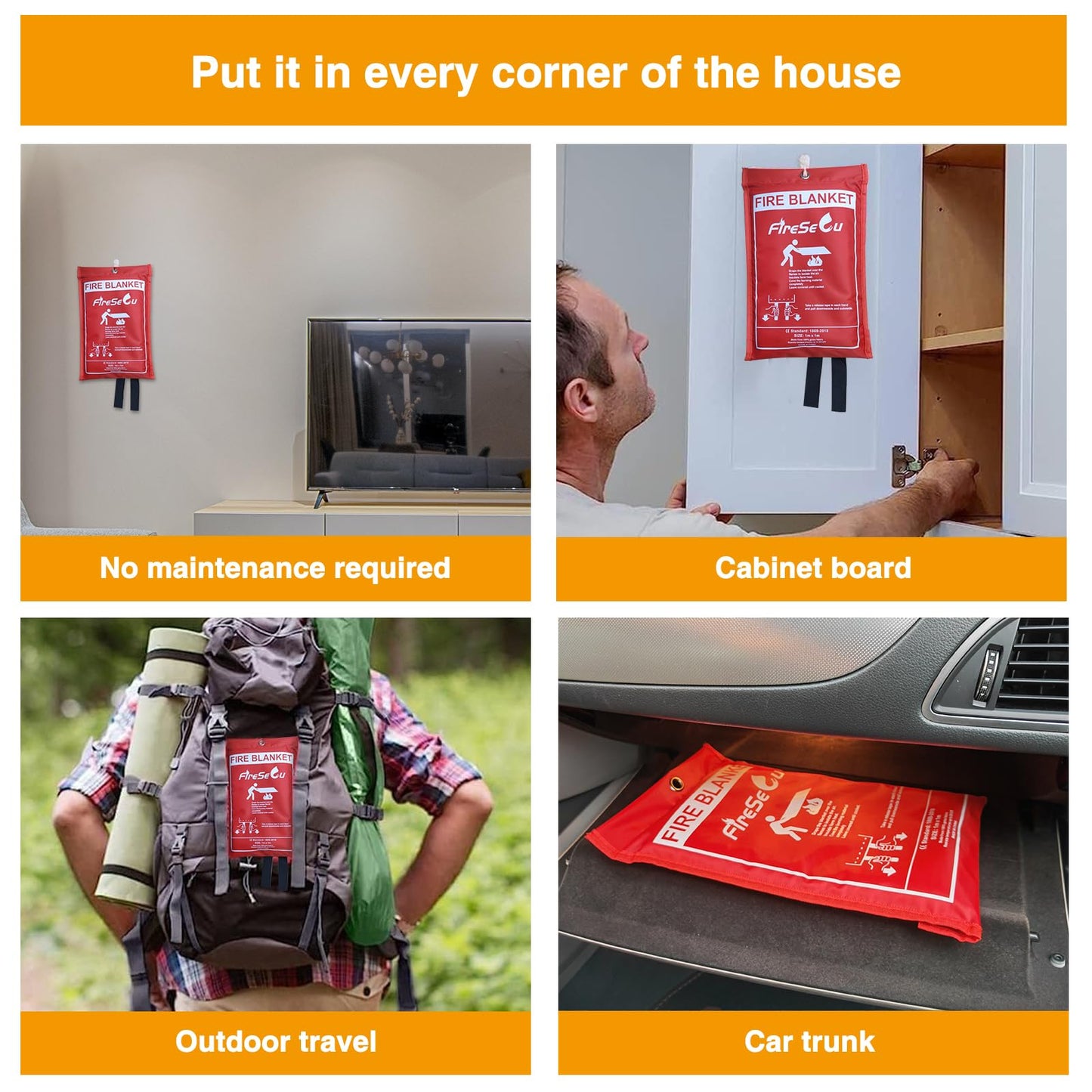 Fire Blanket，Fire Blankets Emergency For Home 4 Pack， 40” x 40” Emergency Fire Blanket，Fire Blanket For Home And kitchen， Fiberglass Fire Blanket