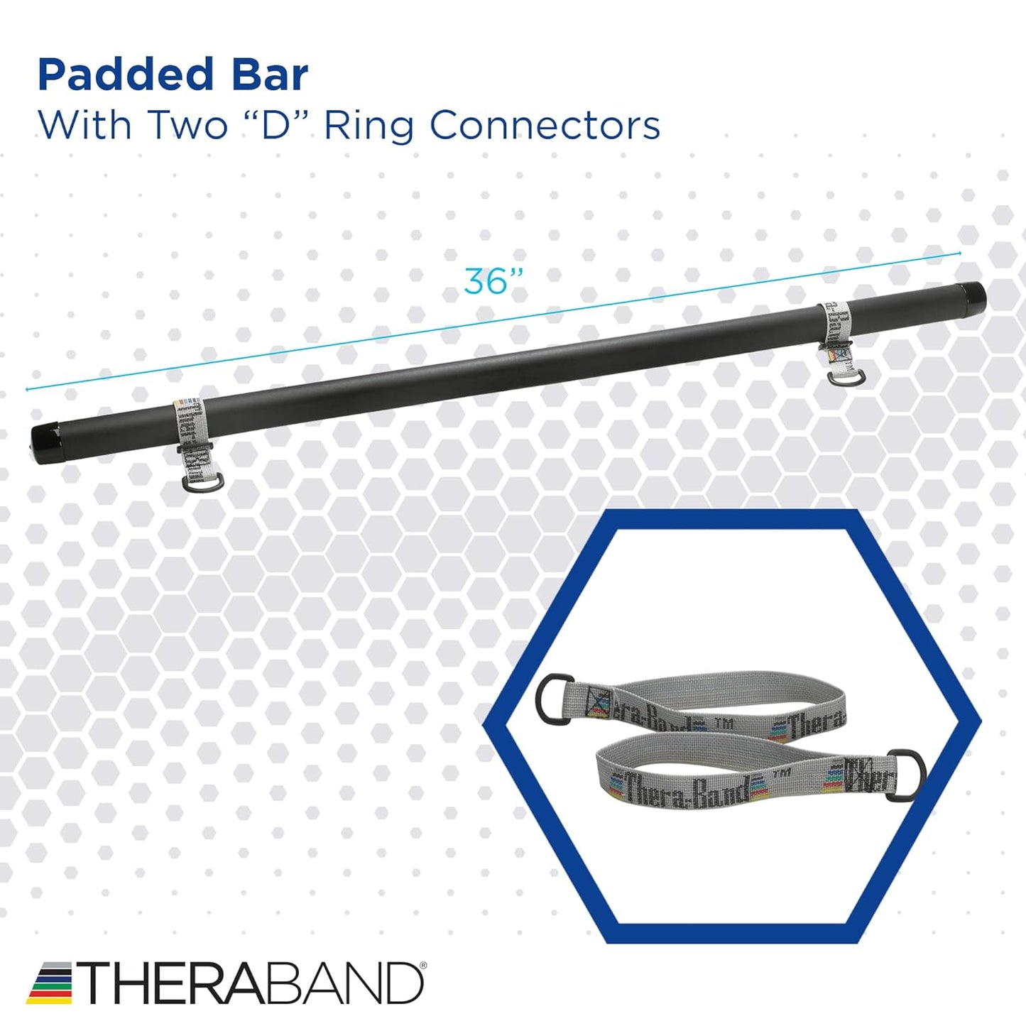 THERABAND Resistance Band Padded Bar, Attachment for Resistance Bands and Tubing, 3 Foot Bar with two "D" Ring Connectors for Wellness Station, Pilates, Yoga, Home Workouts without Weights
