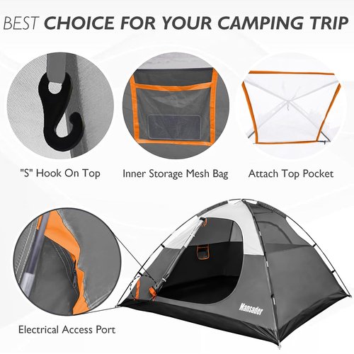 MANSADER Camping Tent Waterproof 4 Person Tents for Camping, Lightweight Easy Setup with Carry Bag Outdoor Hiking Backpacking Suit for Family Beach Hiking Travel