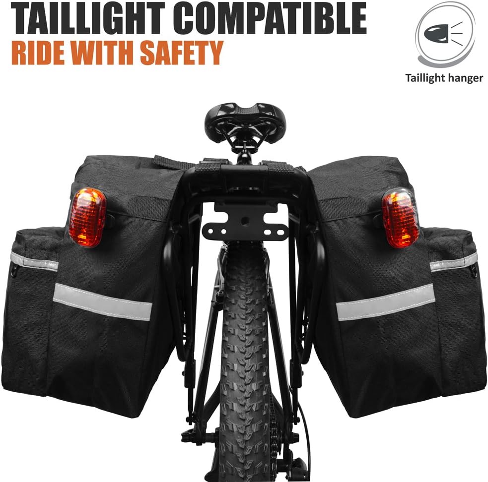 BV 26L Rear Bike Bag - Bike Saddle Bag with 4 Zippered Compartments & Adjustable Hooks - Water-Resistant Bike Bags for Bicycles with Reflective Trim, Taillight Hanger & Handle - Fits Most Racks