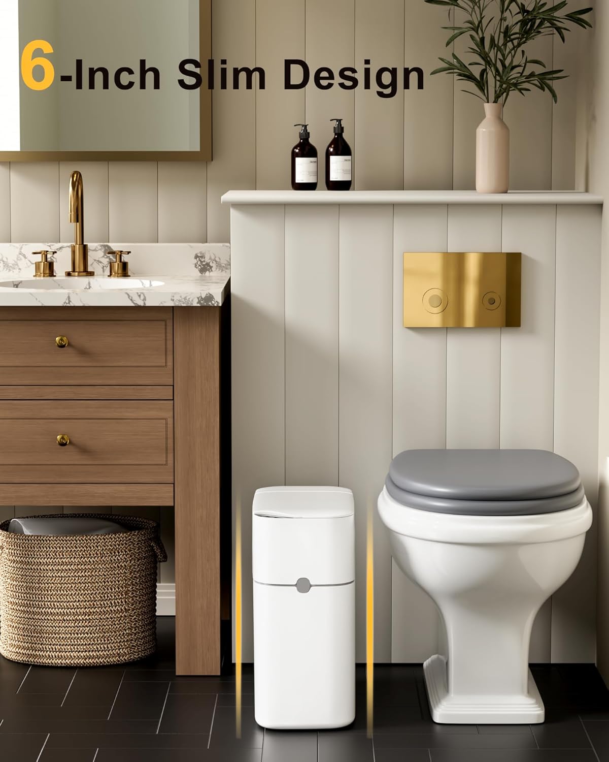 CTIME Touchless Automatic Bathroom Trash Can with Lid - 3 Gallon Slim Motion Sensor Garbage Can for Bedroom, Kitchen, Office - White (6" W x 11" L x 13" H)