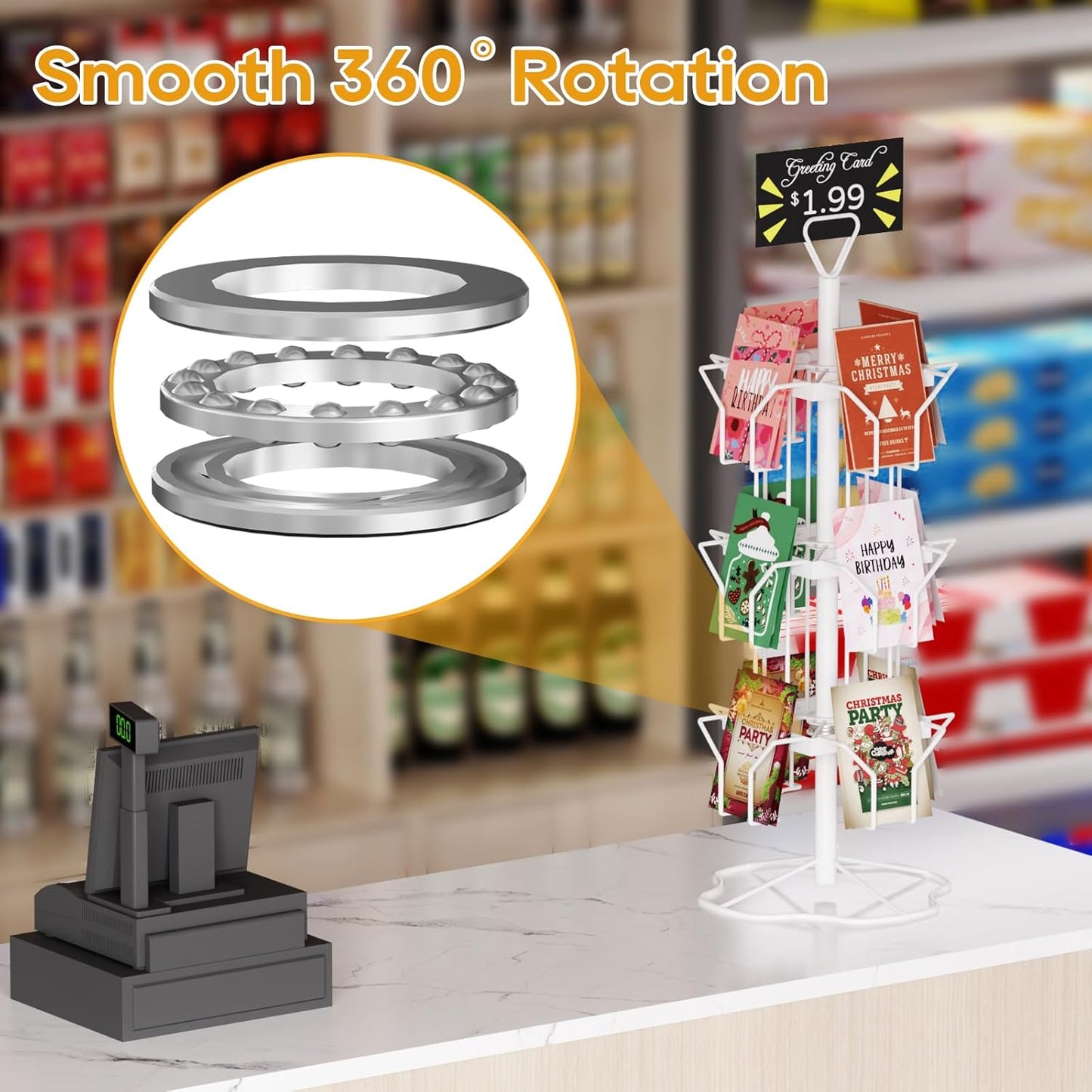 ORLESS Greeting Card Rack Display Stand, 3 Tier Rotating Card Holder Display Retail, 12 Pocket Metal Postcard Holder Display Stand, Greeting Card Holder for Postcards, Brochures, Stickers, Showcase(Black)