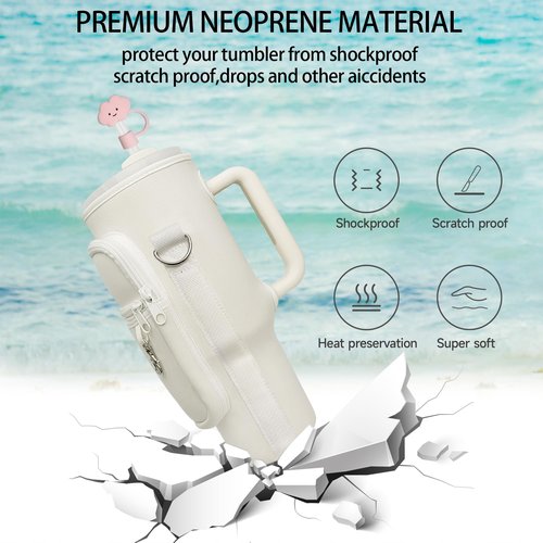 bocowia Water Bottle Carrier w/Strap for Stanley Cup 40oz Tumbler, Water Bottle Bag Phone Pocket for Stanley Cup Accessories, Crossbody Water Bottle Holder w/Straw Cover for Simple Modern 40oz