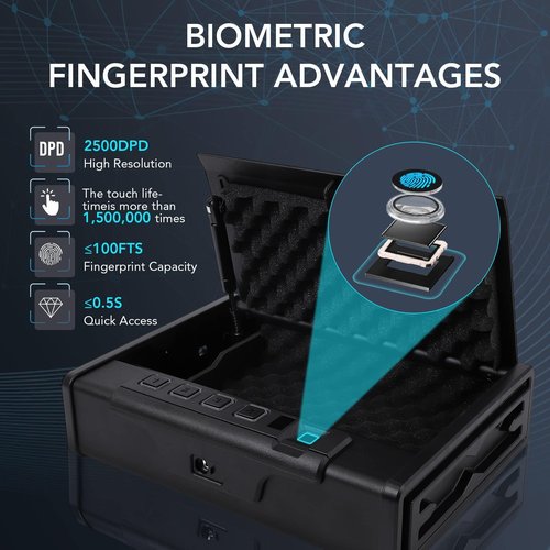Towallmark Biometric Gun Safe for Pistols, Quick Access Firearm Safety Handgun Safe with Fingerprint Identification Digital Keypad Key and Mute Mode for Bedside Nightstand Drawer Car
