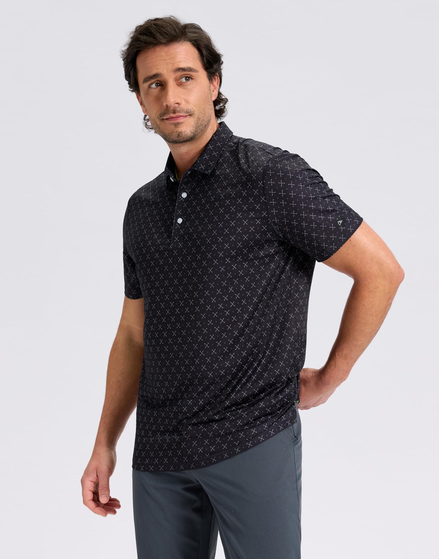 Obla Mens Golf Polo Shirts Short Sleeve Dry Fit Performance Moisture Wicking Casual Print Collared Golf Shirts for Men (Black Golf Clubs_S)