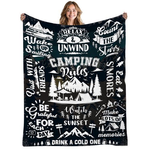 REETOOK Camping Blanket for Camping Lovers, Giftsfor Men and Woman, Soft Throws Flannel Fleece Blankets Gifts for Camper Outdoor, Outdoor Adventures, RV Trips, and Hiking,50x60