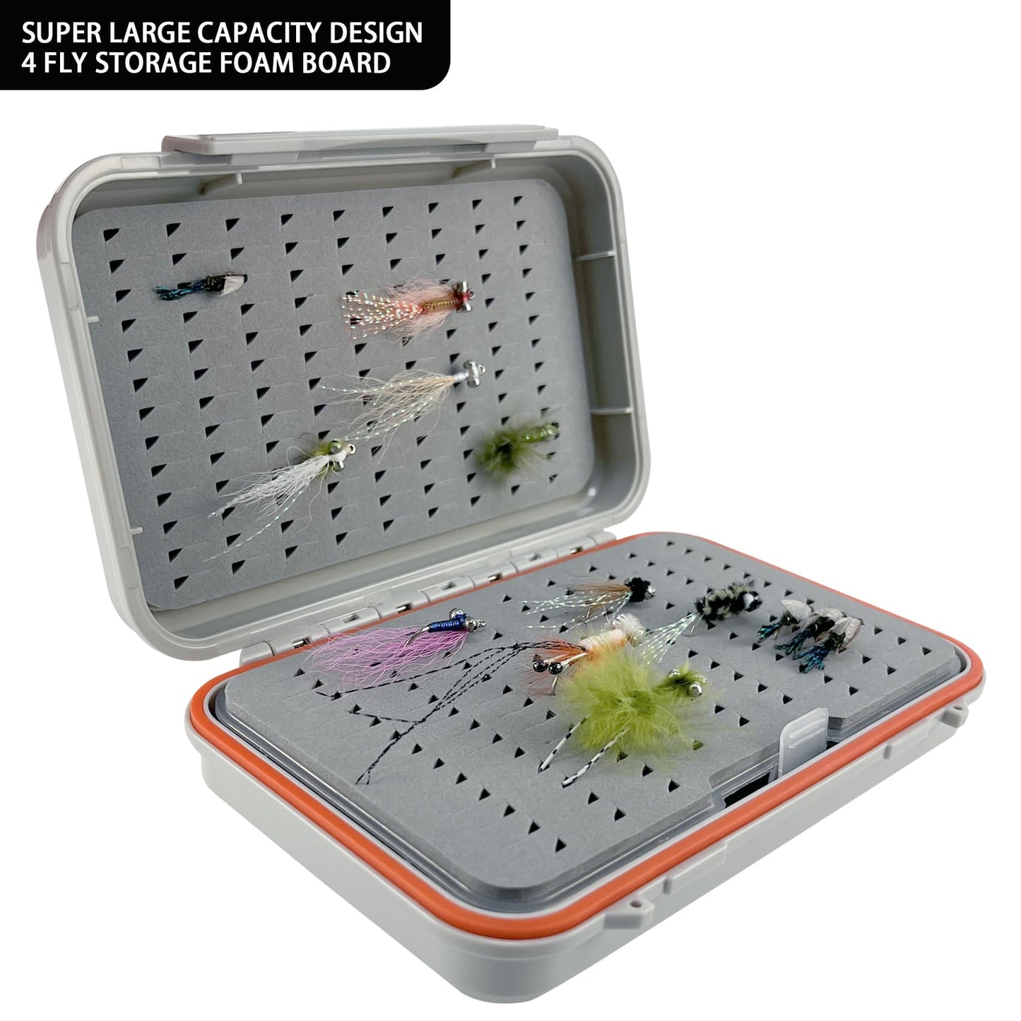 Aventik Large Capacity Waterproof Fly Fishing Box 4-Layer Foam Tackle Fishing Box for Freshwater Saltwater Streamer Storage with 2 Mini Hook box Piece Magnetic and Hook threader (H039X)