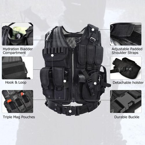 YAKEDA Tactical Outdoor CS Game Vest Adjustable Fit Adult (Black)