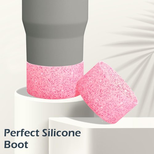 Cadolen Glitter Silicone Boot, 2 PCS for Stanley Boot, Compatible with 30 40oz Stanley Cup, Slip/Scratch/Noise Protector for Stanley Accessories and More Bottles/Tumblers Bottom of 2.8-2.95in
