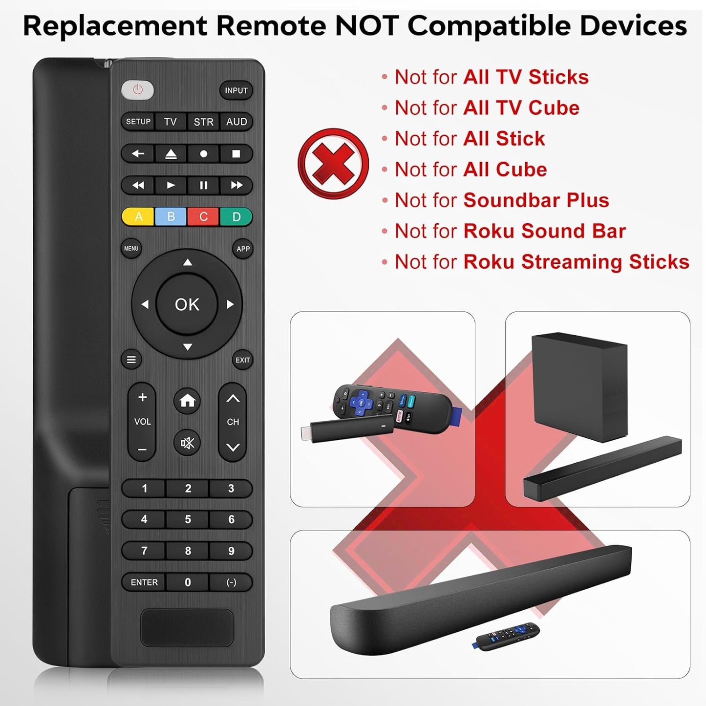 (Pack of 2) Replacement-Remote-Control for Roku-TV,Compatible for TCL Roku/Hisense Roku/Onn Roku/Philips Roku Smart TVs(Not for Roku Stick and Box)