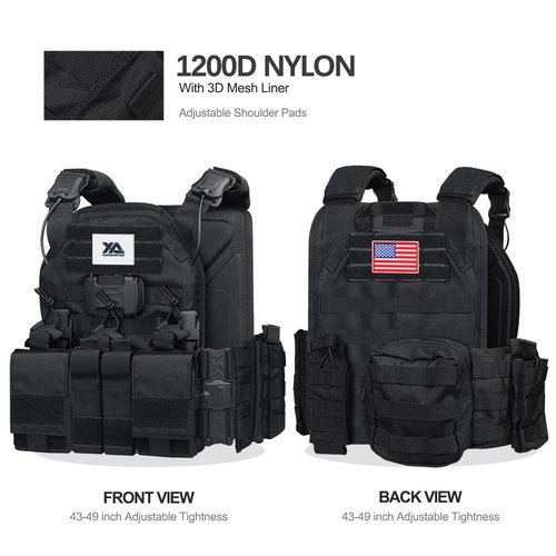 xaegistac Tactical Vest -Adjustable Modular Design for Outdoor, Hunting, and Security (Black, Outdoor)