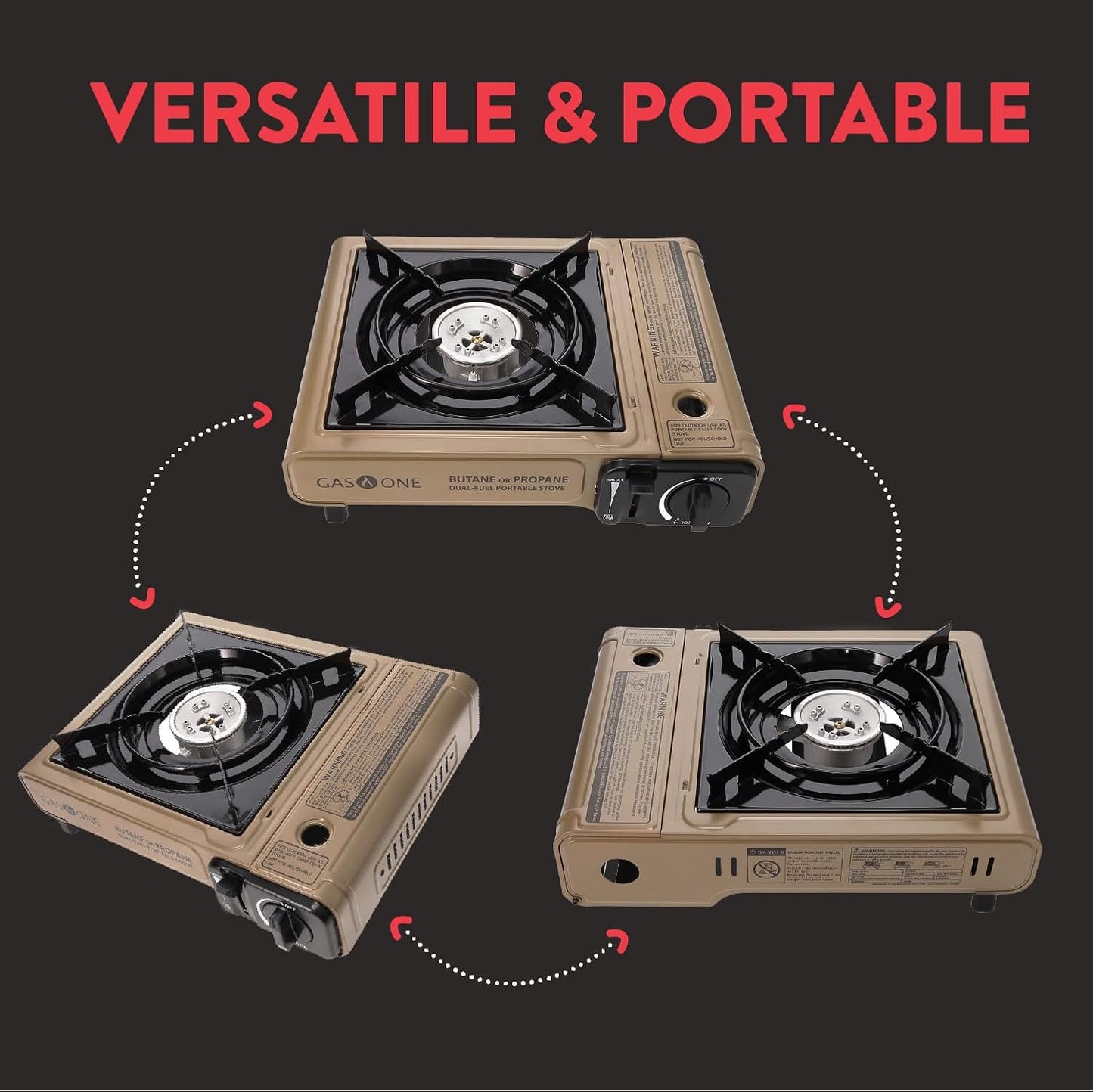 Gas One GS-3400P Propane or Butane Stove Dual Fuel Stove Portable Camping Stove - Patented - with Carrying Case Great for Emergency Preparedness Kit