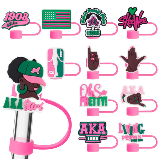 12Pcs Pink Girl Straw Cap Covers for 40oz Stanley Cup Silicone Dust Straws Caps Straw Topper Tips for 0.4inch Straws Cup Accessories