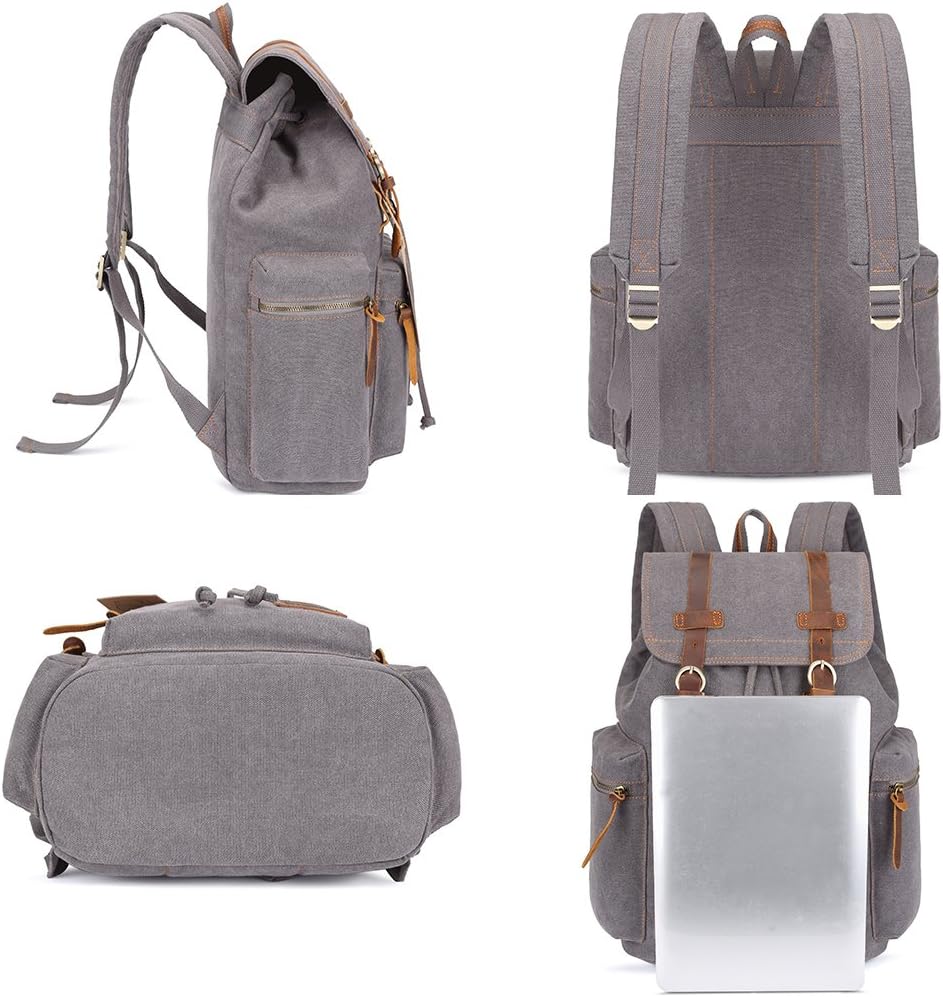 Vintage Leather Trim Backpack for Men & Women | Casual Travel Rucksack for Laptops