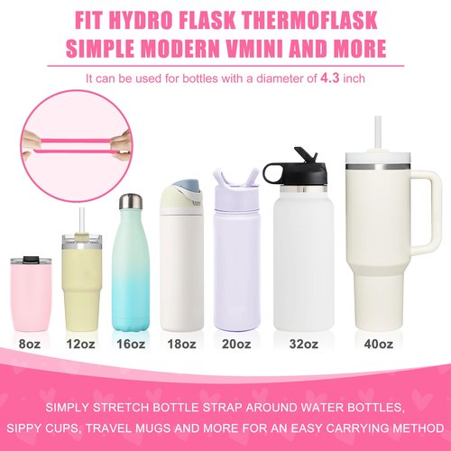 VIKIZUES Water Bottle Handle for Stanley, Soft Silicone Water Bottle Holder, Sling, Carrier with Strap, Fits Most 8-40oz Water Bottles, Compatible with Stanley Cup Accessories (Rose), Hot Pink