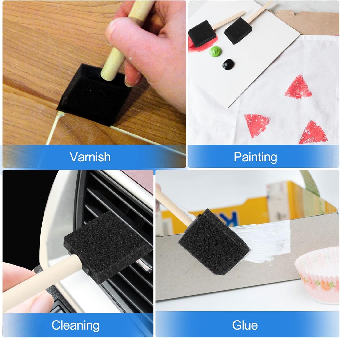 24 Pcs Foam Paint Brushes, Wood Handle Sponge Brushes for Painting, Staining, Varnishes, and DIY Craft Projects (1'', 2'' and 3'')