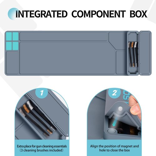 Gun Cleaning Mat, Large Anti-Slip Rubber Gun Mat 36" x 12", Magnetic Cleaning Pad with Integrated Component Box