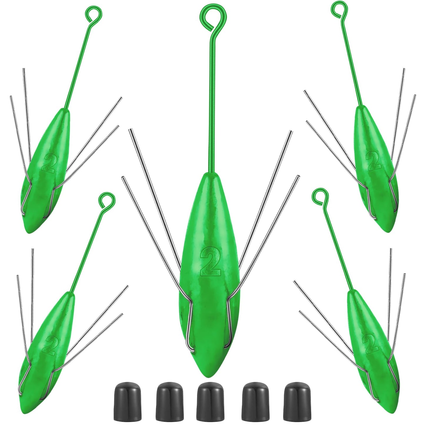 5 Pcs Sputnik Sinkers Surf Fishing Weight, Heavy-Duty Long Tail Fishing Weights Saltwater Surf Casting Sinkers,Fishing Weights Sinkers Spider Weights Surf Casting Sinkers（Green-2oz）