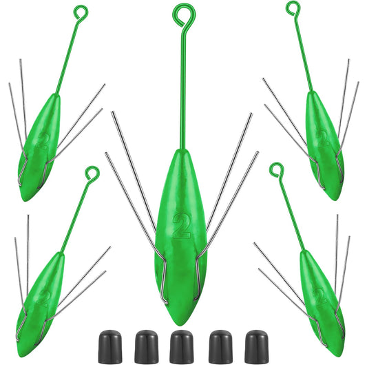 5 Pcs Sputnik Sinkers Surf Fishing Weight, Heavy-Duty Long Tail Fishing Weights Saltwater Surf Casting Sinkers,Fishing Weights Sinkers Spider Weights Surf Casting Sinkers（Green-2oz）