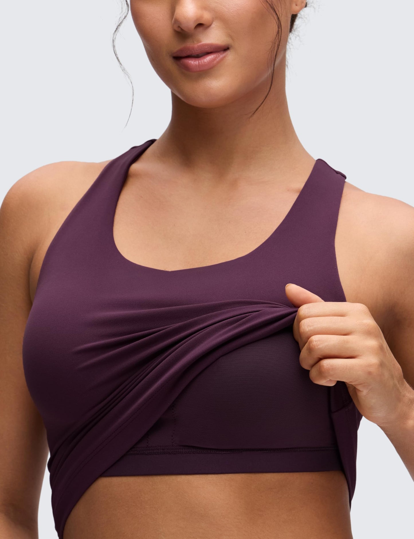 CRZ YOGA Butterluxe Workout Racerback Tank Tops for Women - Padded Athletic Spandex Yoga Shirts with Built in Bra Deep Purple Small