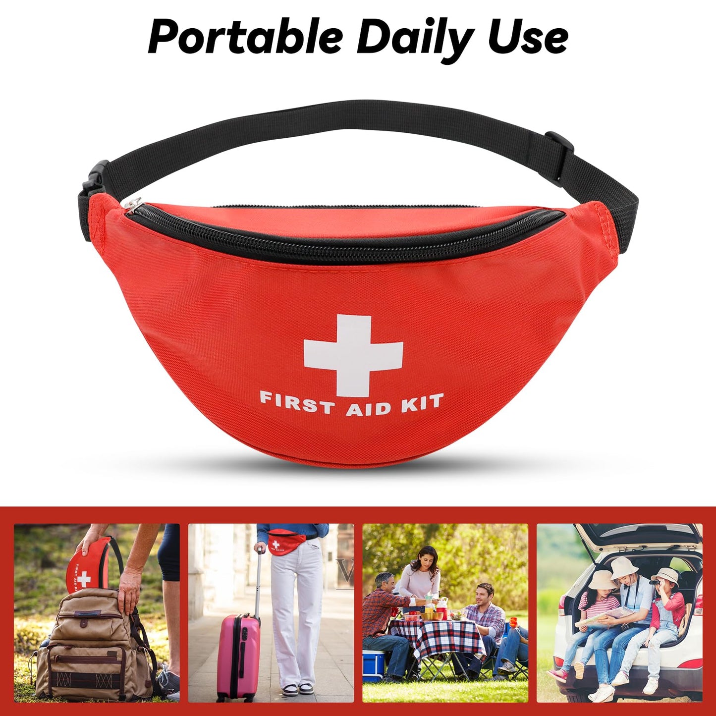 Faylapa Empty First Aid Bag Fanny Pack, Travel Pouch Bag 11.02x5.51x3.54 inch Waist Bag for Travel, Home, Office, Vehicle, Camping, Outdoor (Bag Only)